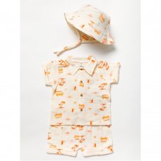 B03882: Baby Boys Woven Adventure Shirt, Short & Bucket Hat Outfit  (3-24 Months)
